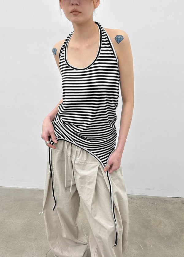 Twos-two Striped Strap Halter Long Sleeveless