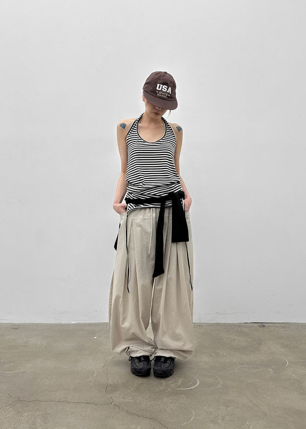 Twos-two Striped Strap Halter Long Sleeveless