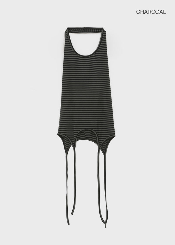 Twos-two Striped Strap Halter Long Sleeveless
