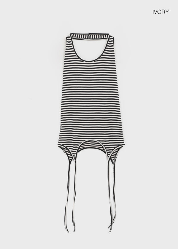 Twos-two Striped Strap Halter Long Sleeveless