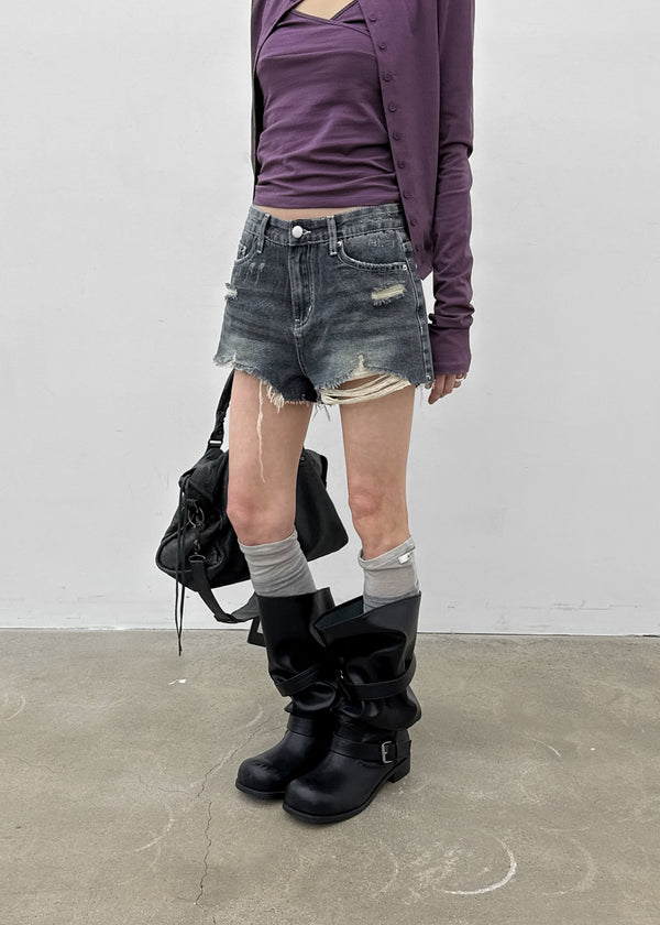 Anywar Damaged Denim Shorts