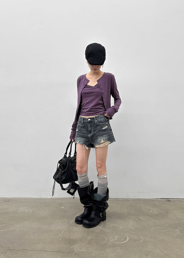 Anywar Damaged Denim Shorts