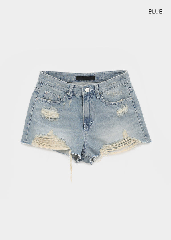 Anywar Damaged Denim Shorts