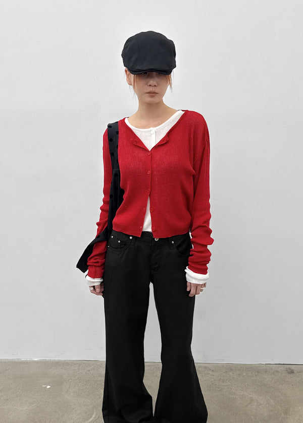 Purehi Linen Round Knit Cardigan