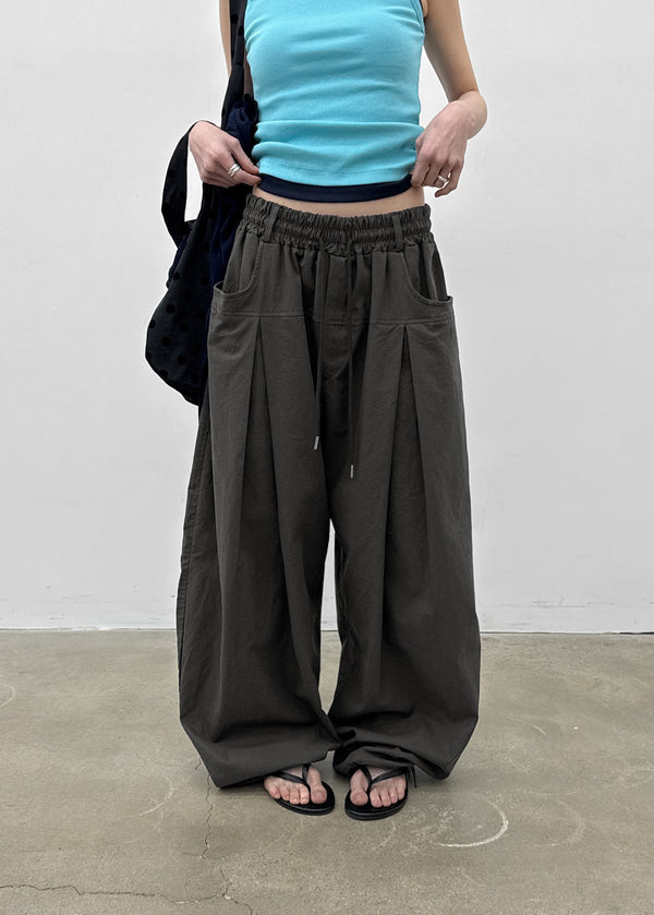 (UNISEX) Eiko Pintuck Wide Elastic Waist Pants