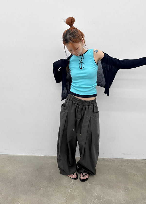 (UNISEX) Eiko Pintuck Wide Elastic Waist Pants