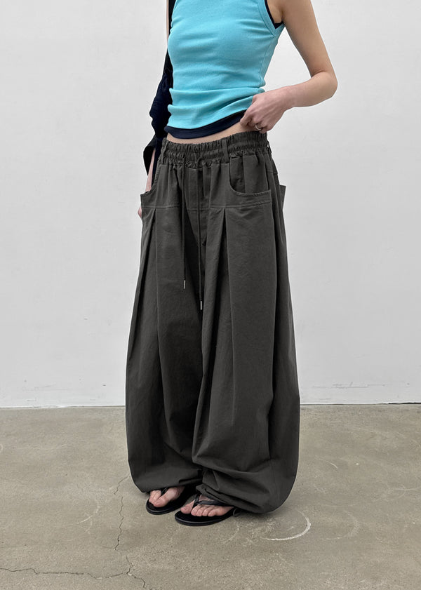 (UNISEX) Eiko Pintuck Wide Elastic Waist Pants