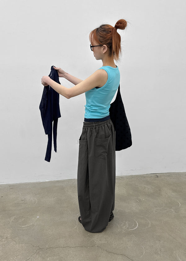 (UNISEX) Eiko Pintuck Wide Elastic Waist Pants