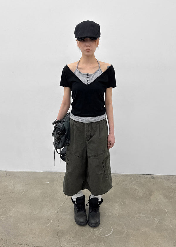 [MADE] Dolla Stripe Layered Short Sleeve Top