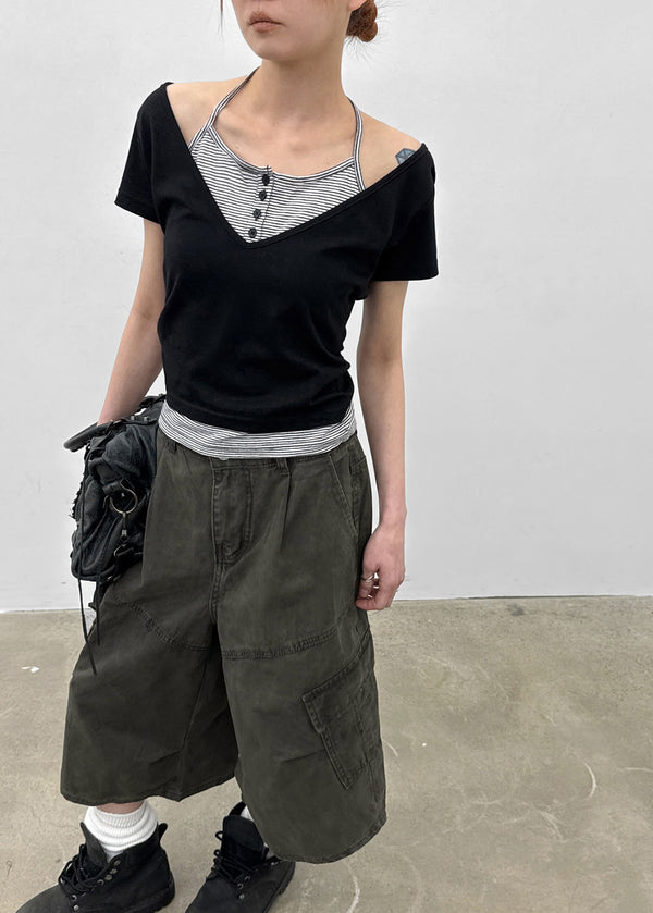 [MADE] Dolla Stripe Layered Short Sleeve Top