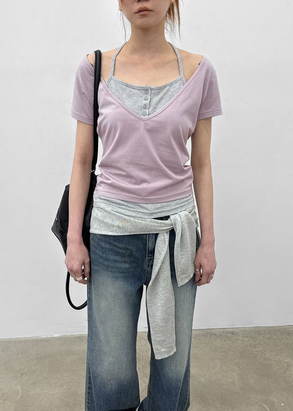 [MADE] Dolla Stripe Layered Short Sleeve Top