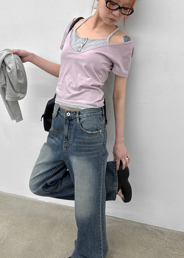 [MADE] Dolla Stripe Layered Short Sleeve Top