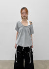 Mekki Dot Strap Off-shoulder Short Sleeve Tee