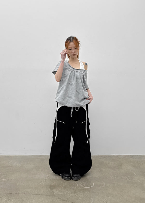 Mekki Dot Strap Off-shoulder Short Sleeve Tee