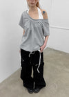 Mekki Dot Strap Off-shoulder Short Sleeve Tee
