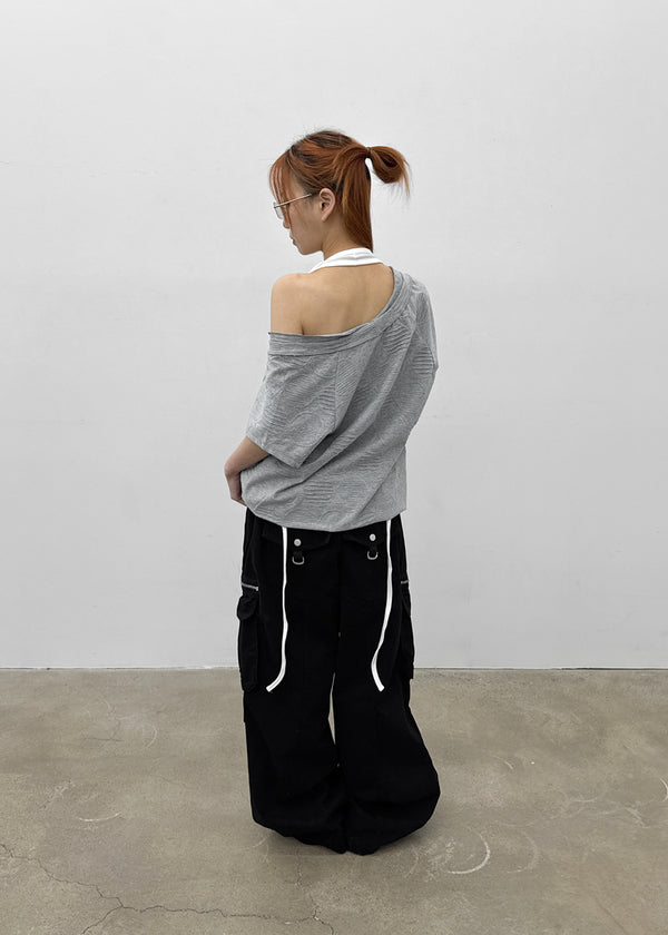 Mekki Dot Strap Off-shoulder Short Sleeve Tee