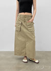 Zelkin Buckle Pocket Cotton Long Skirt
