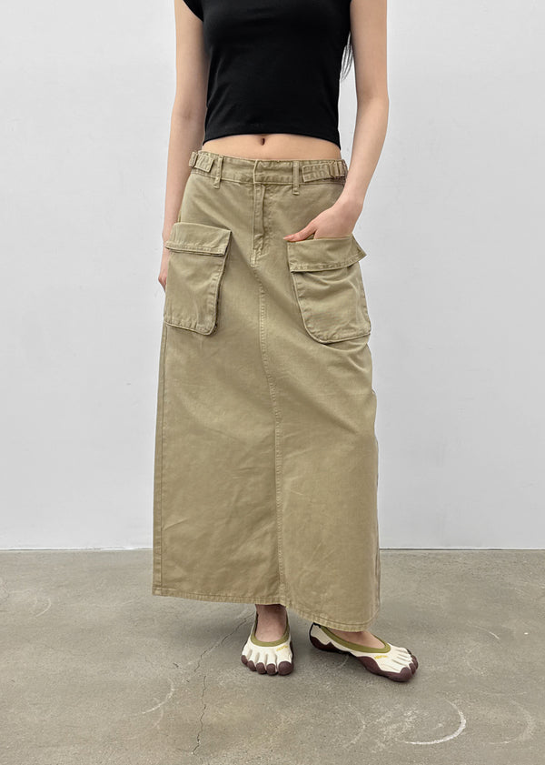 Zelkin Buckle Pocket Cotton Long Skirt
