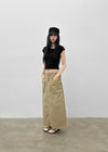Zelkin Buckle Pocket Cotton Long Skirt