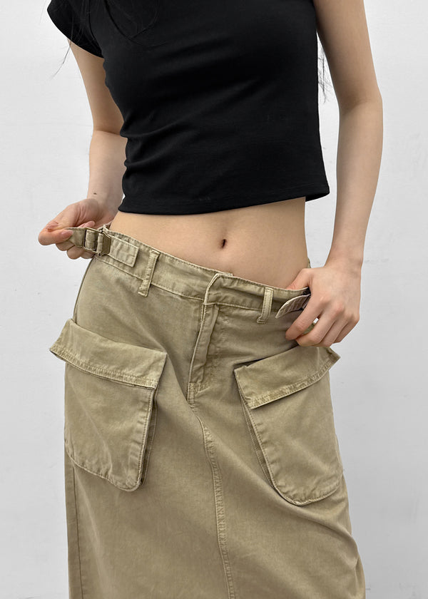 Zelkin Buckle Pocket Cotton Long Skirt