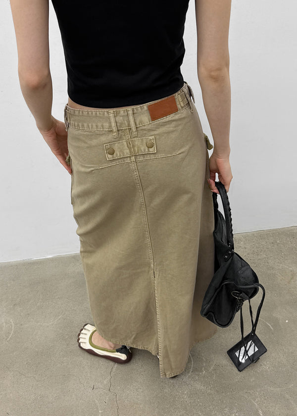 Zelkin Buckle Pocket Cotton Long Skirt