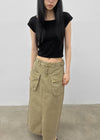 Zelkin Buckle Pocket Cotton Long Skirt