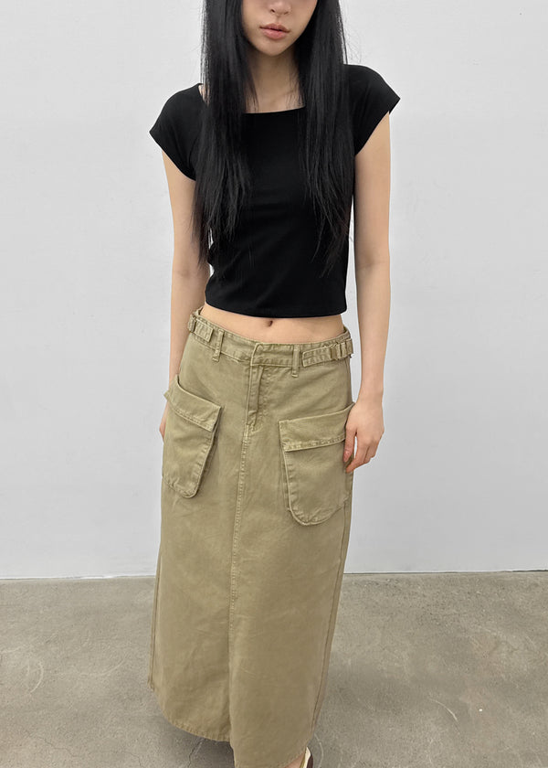 Zelkin Buckle Pocket Cotton Long Skirt