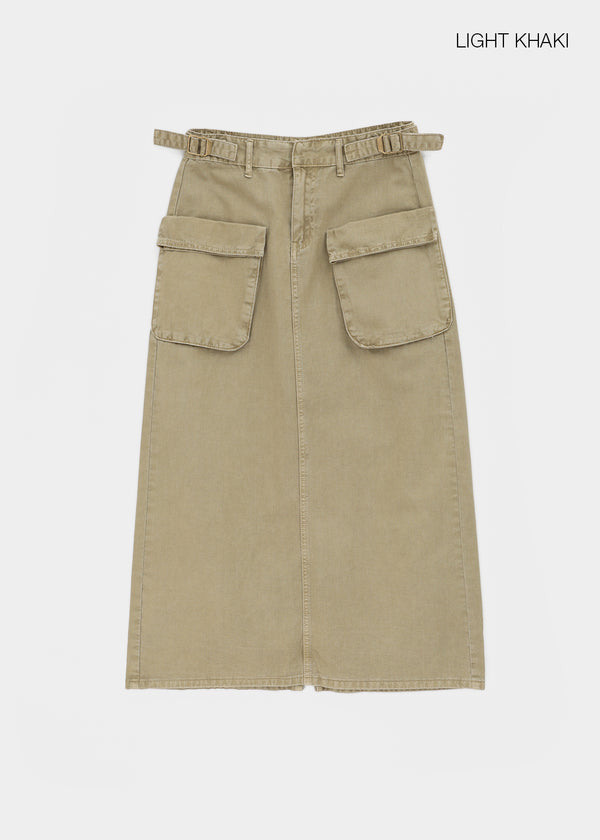 Zelkin Buckle Pocket Cotton Long Skirt