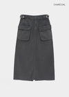 Zelkin Buckle Pocket Cotton Long Skirt