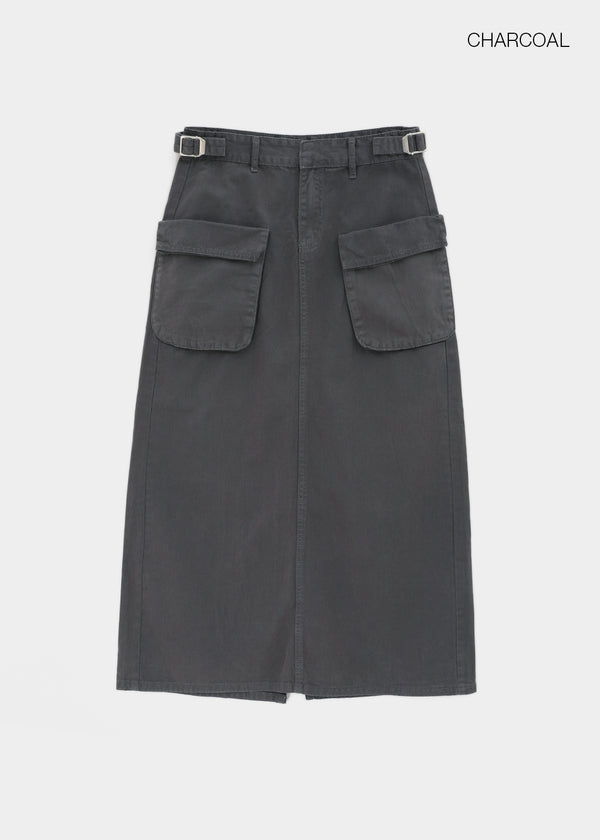 Zelkin Buckle Pocket Cotton Long Skirt