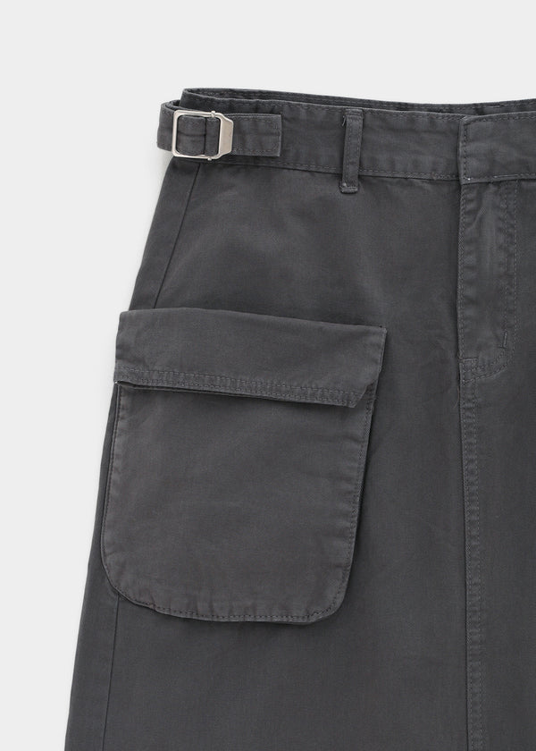 Zelkin Buckle Pocket Cotton Long Skirt