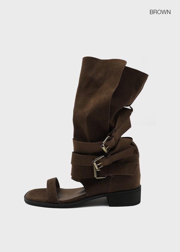 Teku Suede Open-toe Buckle Long Boots
