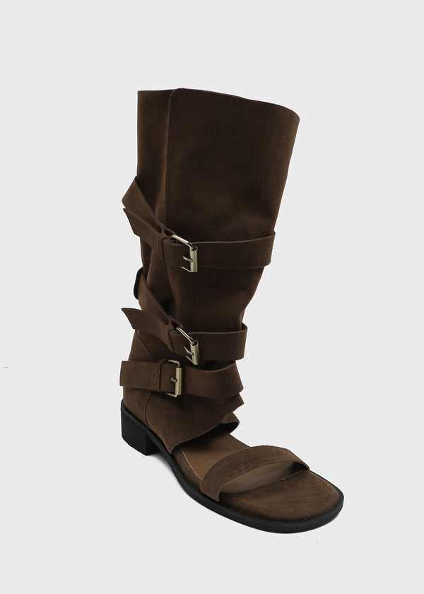 Teku Suede Open-toe Buckle Long Boots
