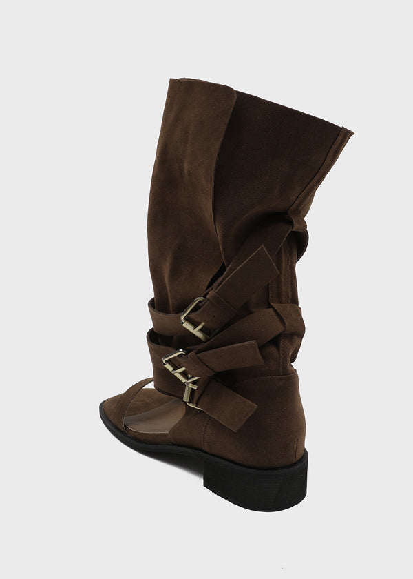 Teku Suede Open-toe Buckle Long Boots