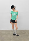Tikill Lettering Off-shoulder Short Sleeve T-shirt
