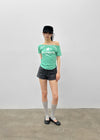 Tikill Lettering Off-shoulder Short Sleeve T-shirt