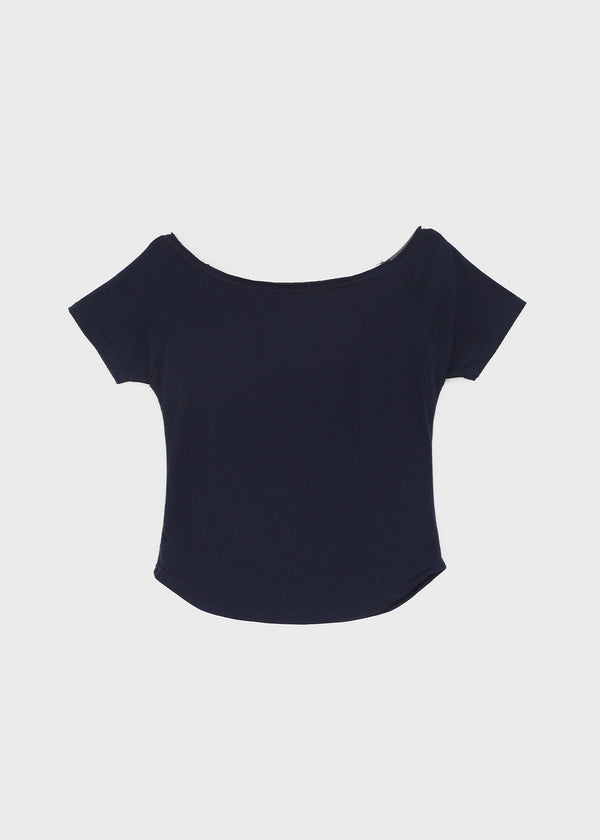 Tikill Lettering Off-shoulder Short Sleeve T-shirt