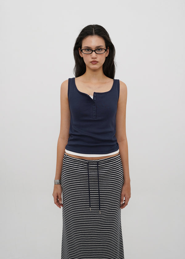 [B-BASIC] Tension Standard Square Henley Neck Sleeveless Top (2 SIZE)