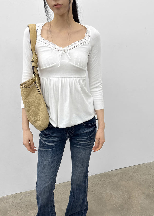 Licia V-neck Lace 3/4 Sleeve T-shirt
