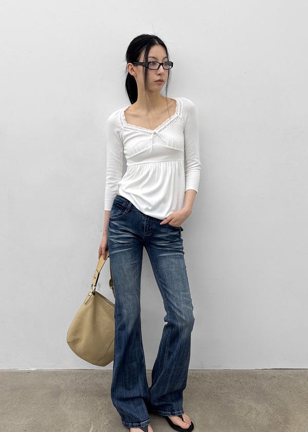 Licia V-neck Lace 3/4 Sleeve T-shirt