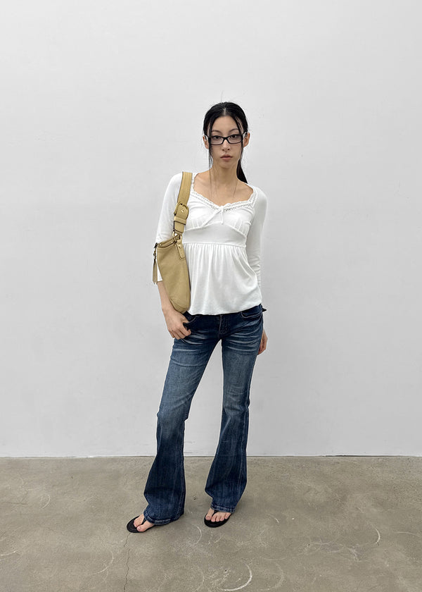 Licia V-neck Lace 3/4 Sleeve T-shirt
