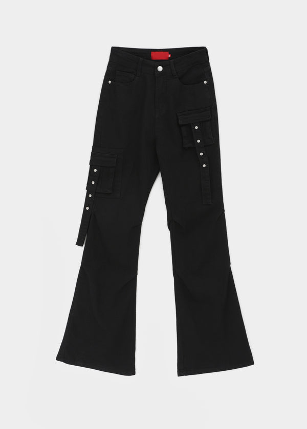 Cuncring Strap Cargo Bootcut Pants