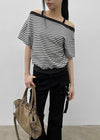 [MADE] Welco Stripe Off-Shoulder Short Sleeve Top