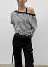 [MADE] Welco Stripe Off-Shoulder Short Sleeve Top