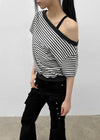 [MADE] Welco Stripe Off-Shoulder Short Sleeve Top