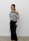 [MADE] Welco Stripe Off-Shoulder Short Sleeve Top