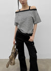 [MADE] Welco Stripe Off-Shoulder Short Sleeve Top