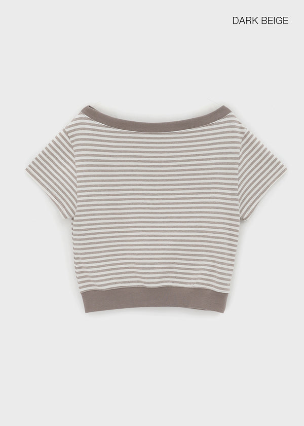 [MADE] Welco Stripe Off-Shoulder Short Sleeve Top