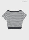 [MADE] Welco Stripe Off-Shoulder Short Sleeve Top