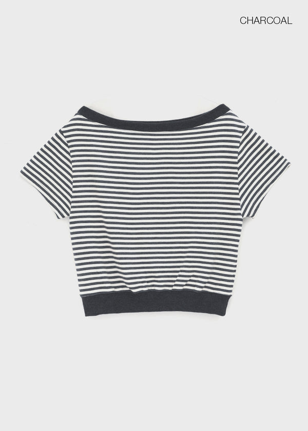 [MADE] Welco Stripe Off-Shoulder Short Sleeve Top